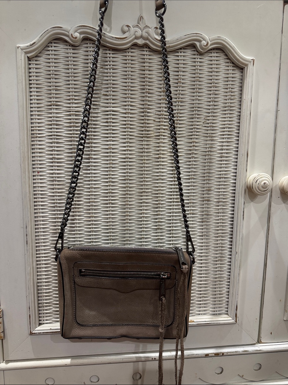 Rebecca Minkoff Taupe Leather Crossbody Bag with Chain Strap